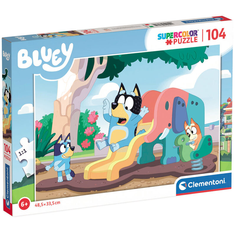 Puzzle Bluey Clementoni de 104 piezas con escena de parque infantil