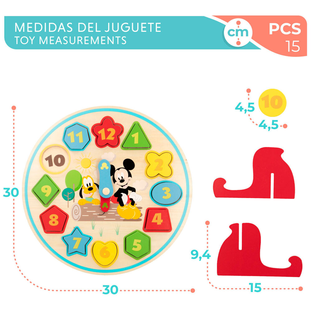 Reloj infantil de madera WOOMAX Disney Baby con Mickey y Pluto - 4