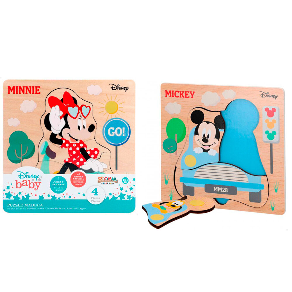 Puzzle de madera Disney de 4 piezas con diseño de Mickey o Minnie