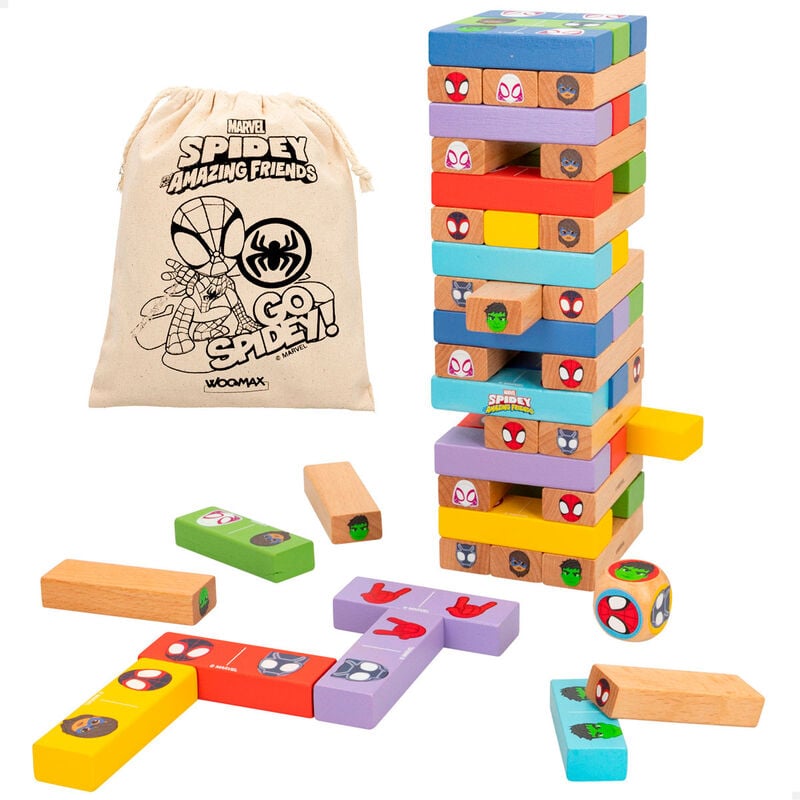 Juego WOOMAX de torre de bloques y dominó de madera Spidey de 52 piezas - 2