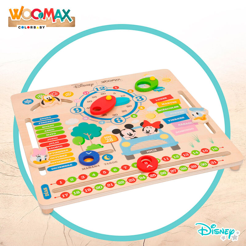 Calendario educativo Disney WOOMAX de madera con reloj y personajes - 3