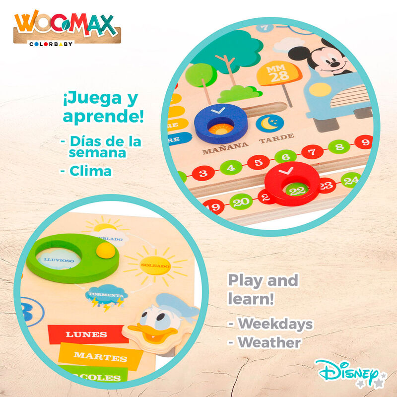 Calendario educativo Disney WOOMAX de madera con reloj y personajes - 4