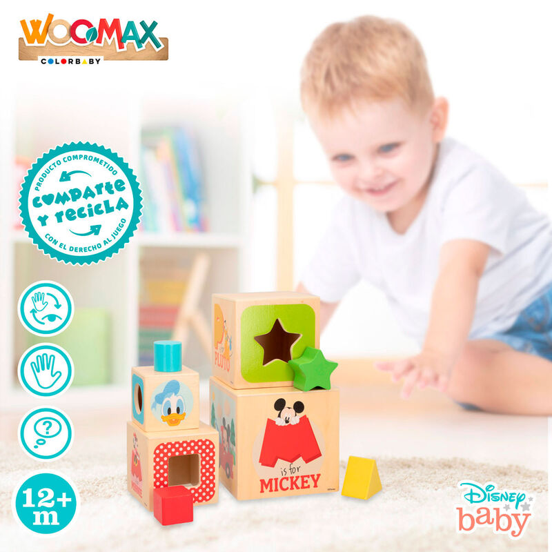 Torre de cubos de madera Disney Baby WOOMAX con 8 piezas - 5