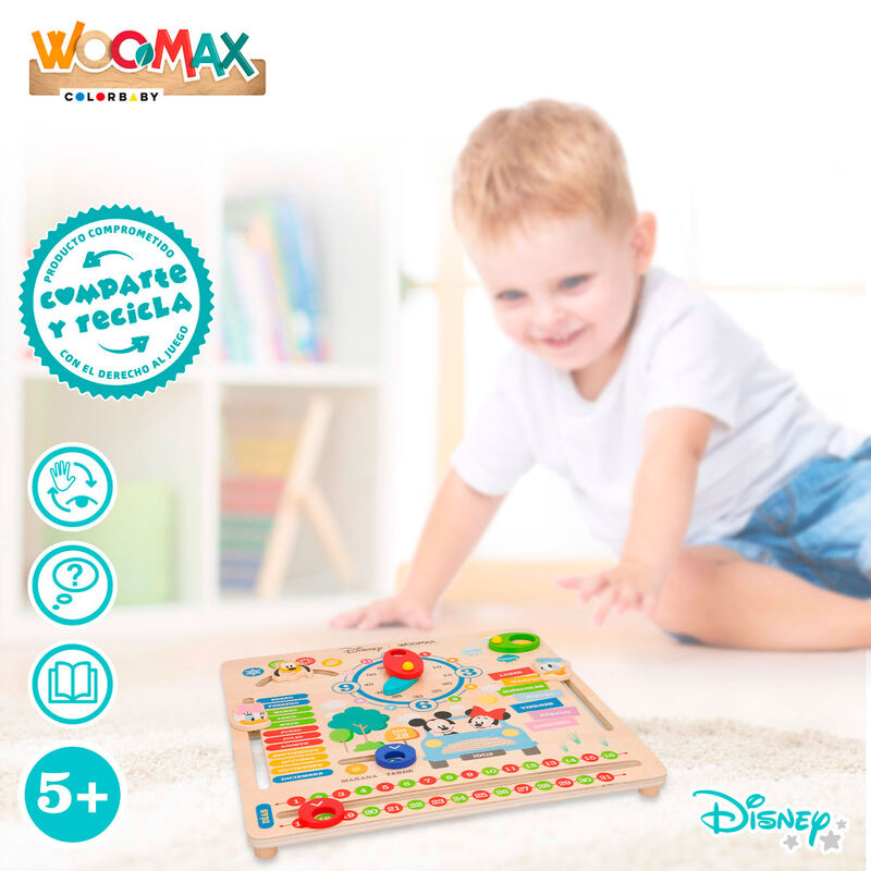 Calendario educativo Disney WOOMAX de madera con reloj y personajes - 6