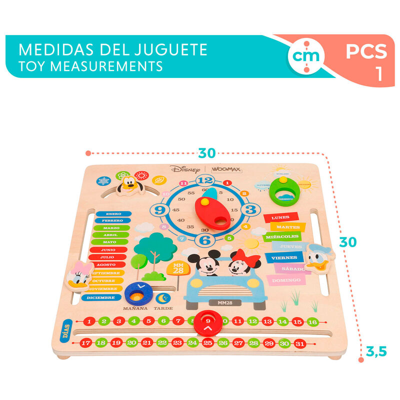 Calendario educativo Disney WOOMAX de madera con reloj y personajes - 7