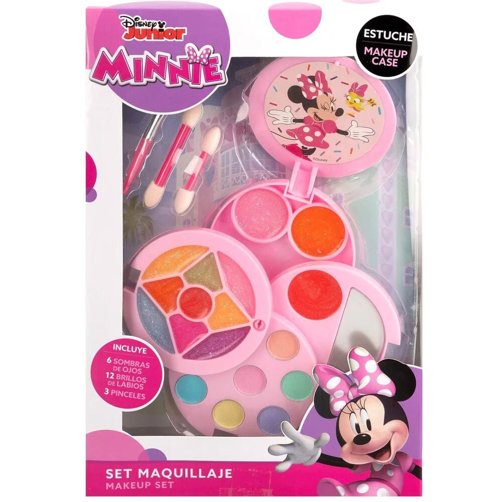 Set de maquillaje Minnie Disney rosa con sombras, brillos de labios y pinceles