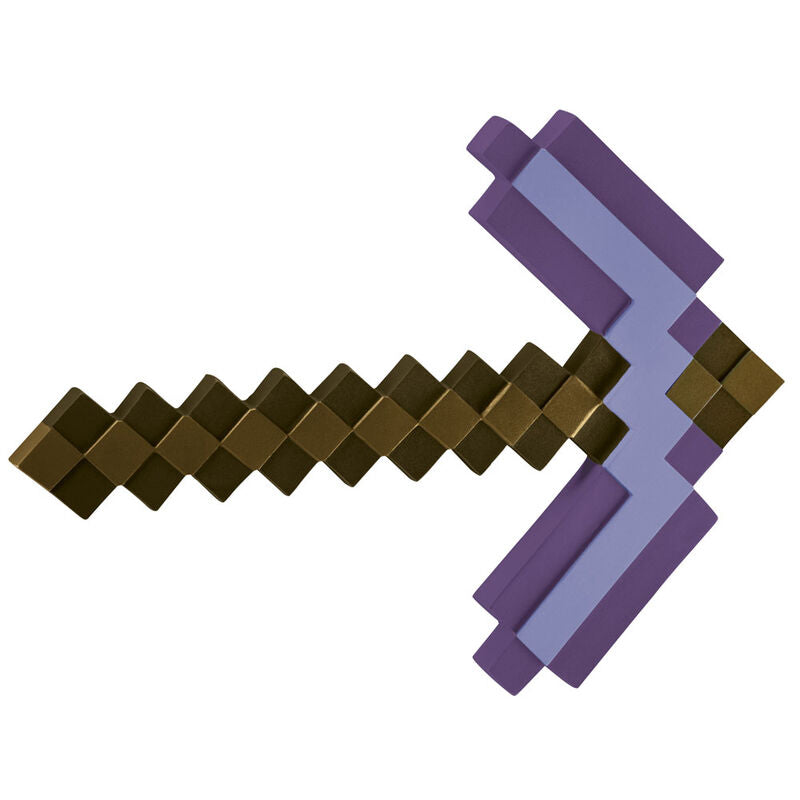 Pico encantado Minecraft pixelado en morado y marrón