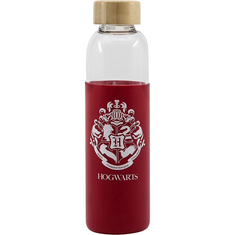 Botella de cristal Harry Potter Hogwarts con funda roja de silicona