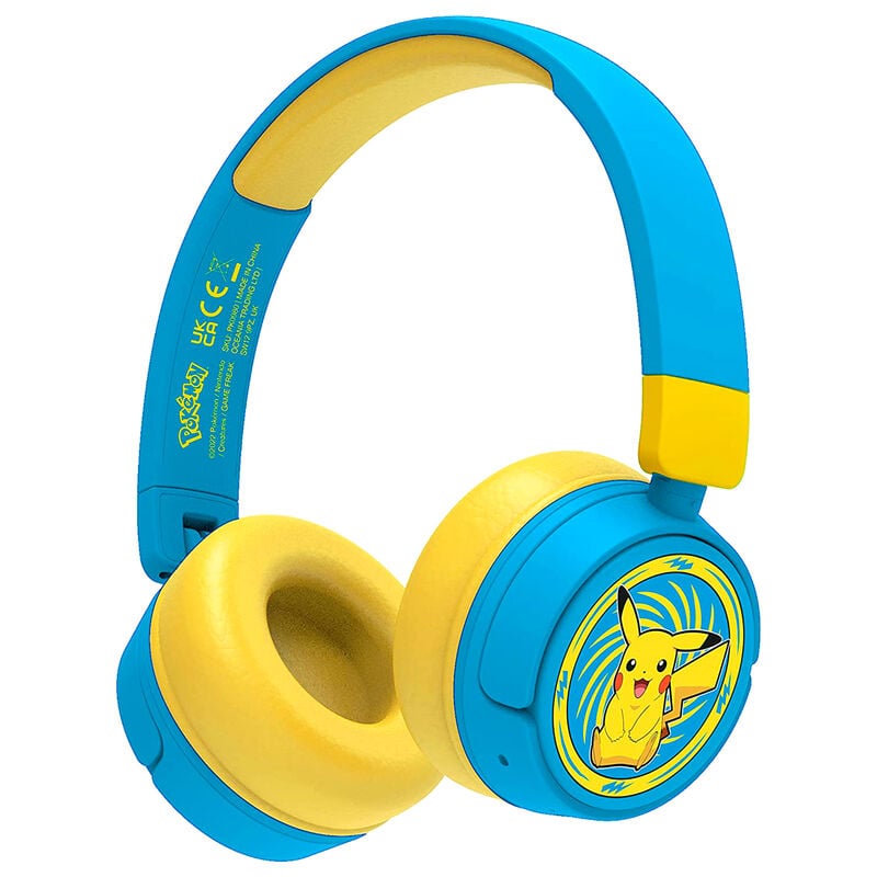 Auriculares infantiles inalámbricos azules y amarillos con Pikachu