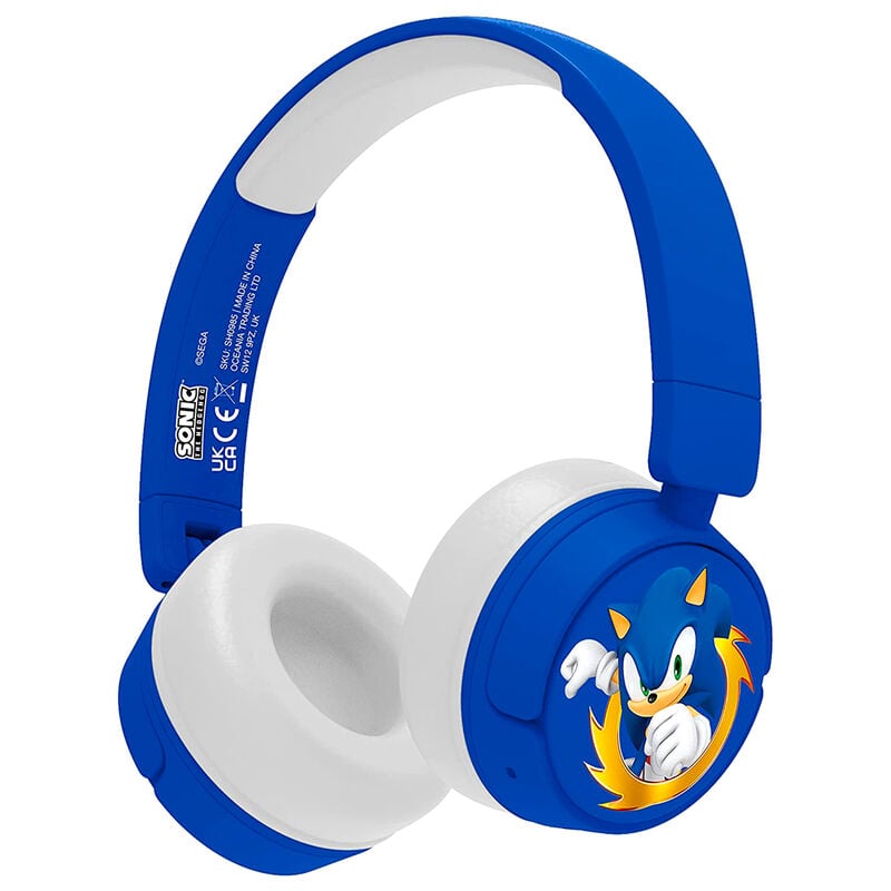 Auriculares infantiles inalámbricos azules y blancos de Sonic the Hedgehog