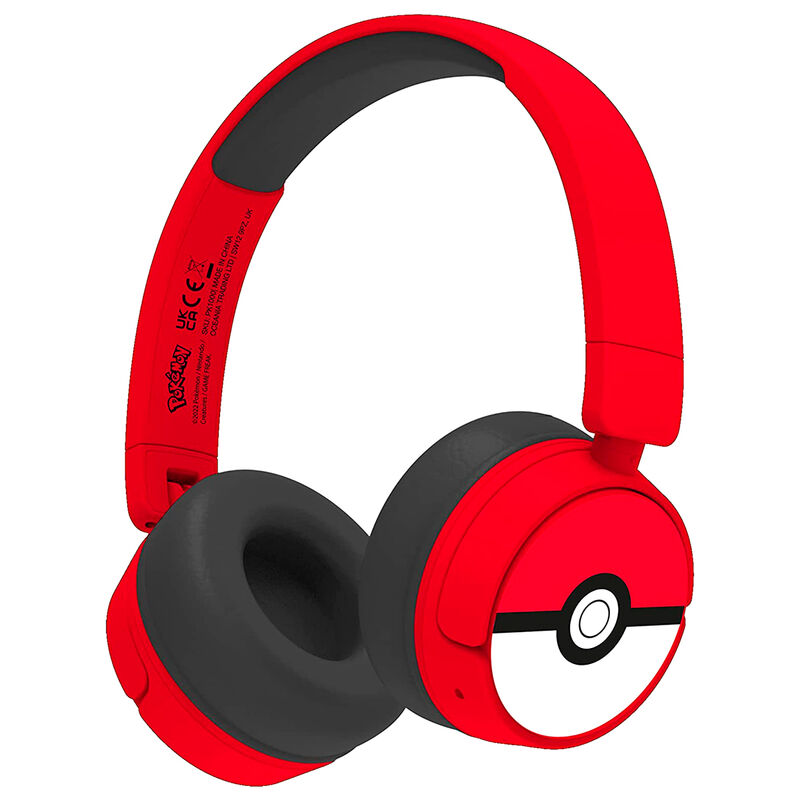 Auriculares infantiles inalámbricos Pokémon Poké Ball rojos y negros