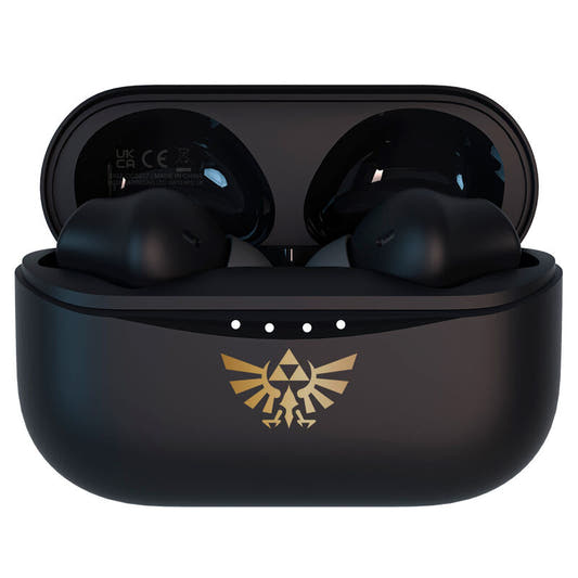 Auriculares inalámbricos negros The Legend of Zelda con estuche y emblema dorado