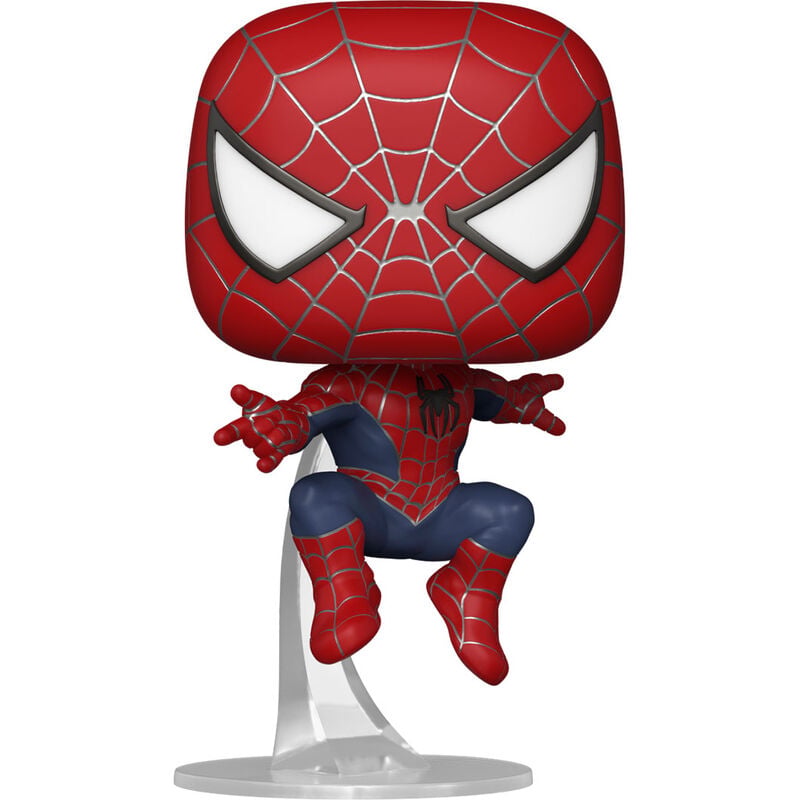 Figura Funko POP! de Spider-Man de No Way Home sobre soporte transparente