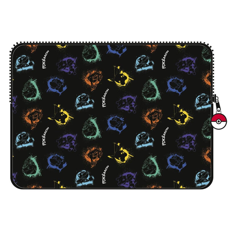 Funda negra acolchada para portátil con estampado graffiti de Pokémon