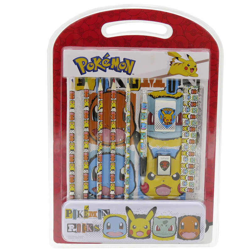 Set de papelería Pokémon con plumier metálico y accesorios de dibujo