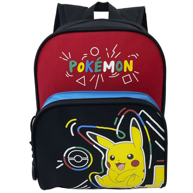 Mochila Pokémon Pikachu negra y roja de 30 cm