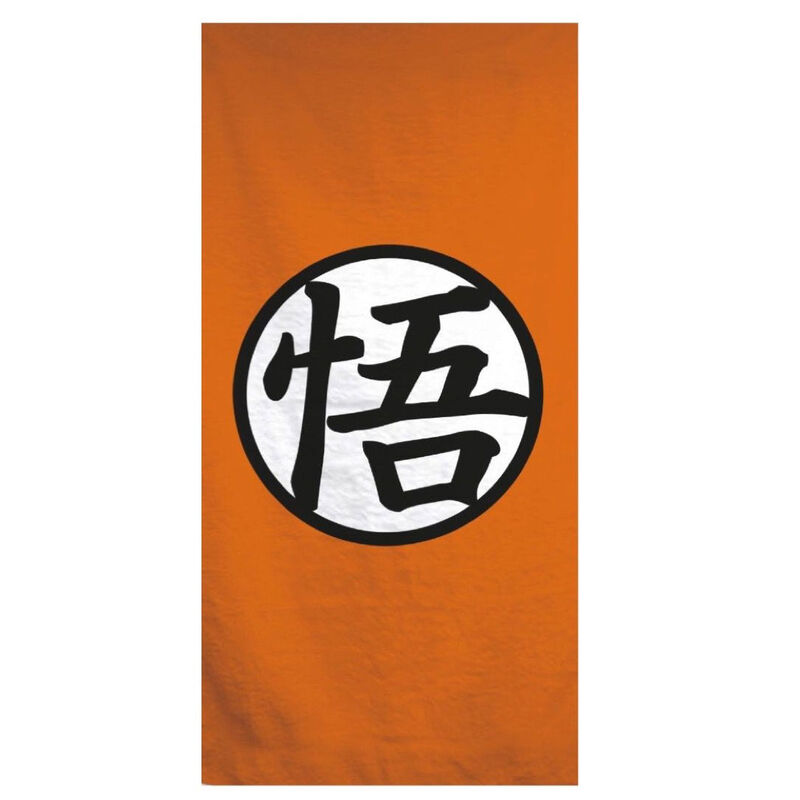 Toalla naranja de Dragon Ball con logo central en blanco y negro