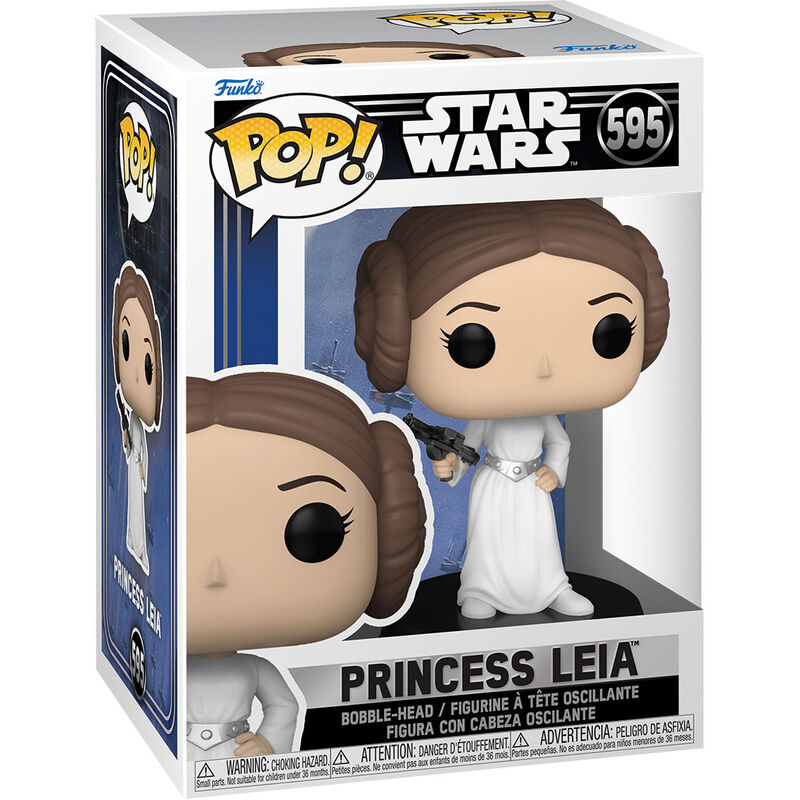 Figura Funko POP de la Princesa Leia con vestido blanco y bláster - 2