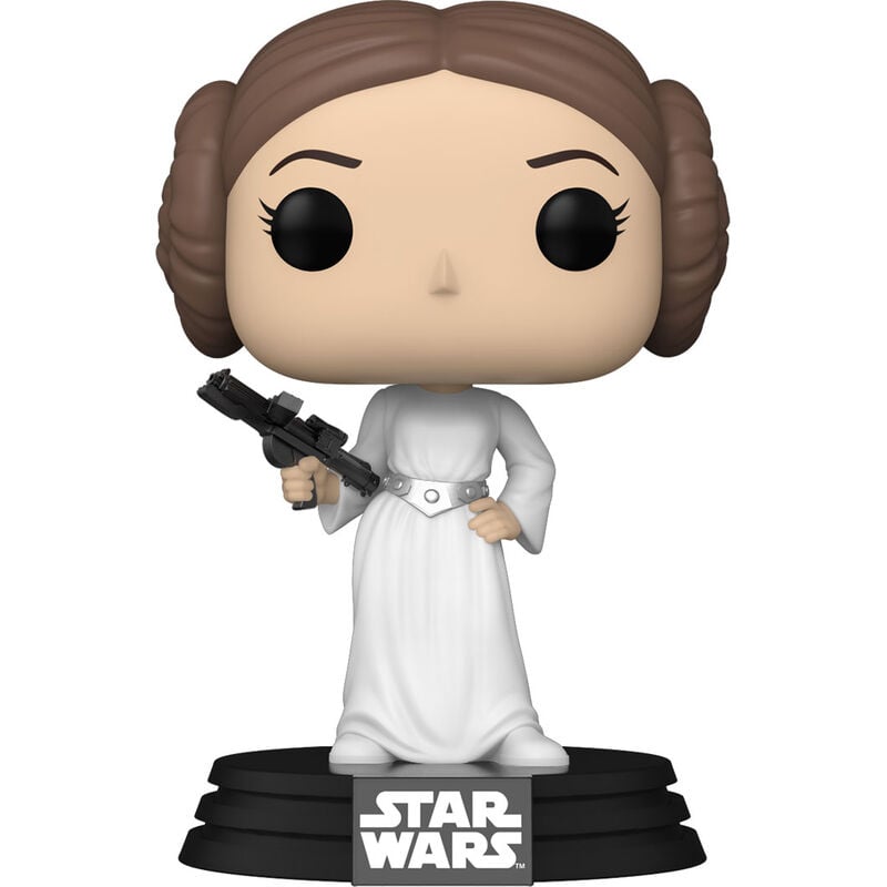 Figura Funko POP de la Princesa Leia con vestido blanco y bláster