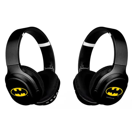 Auriculares inalámbricos negros Batman DC Comics con logotipo amarillo