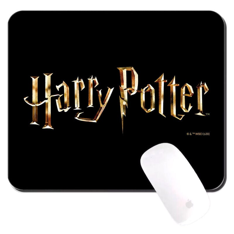 Alfombrilla de ratón negra Harry Potter con logotipo dorado