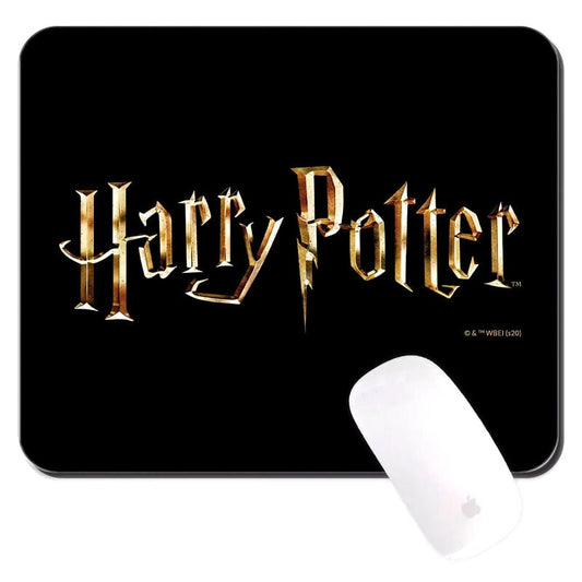Alfombrilla de ratón negra Harry Potter con logotipo dorado