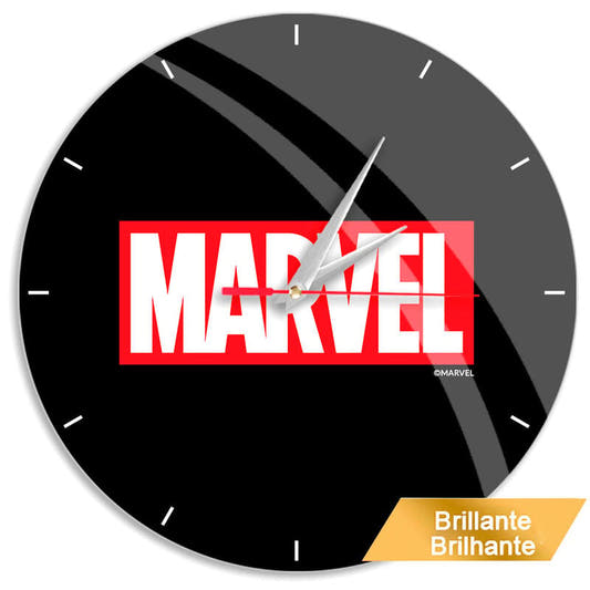 Reloj de pared Marvel negro con logotipo rojo y blanco