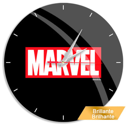 Reloj de pared Marvel negro con logotipo rojo y blanco