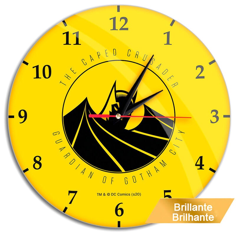 Reloj de pared amarillo de Batman DC Comics con esfera brillante