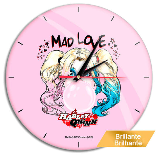 Reloj de pared rosa de Harley Quinn con diseño Mad Love