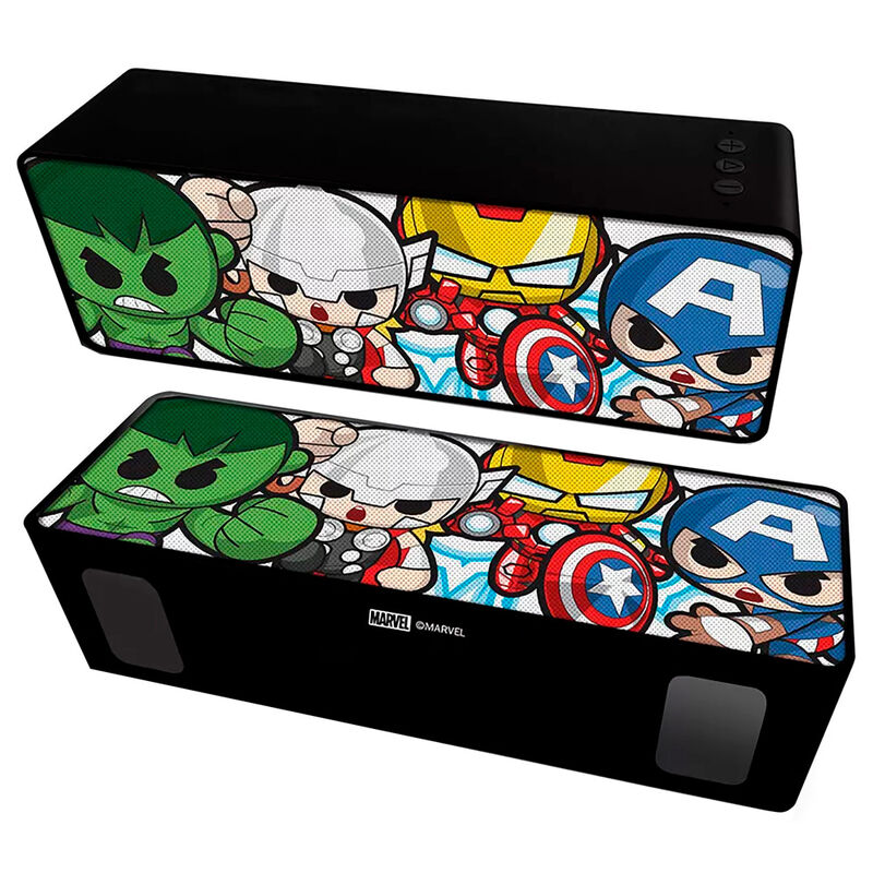 Altavoz portátil Marvel de Los Vengadores con ilustración de Hulk, Iron Man y Capitán América