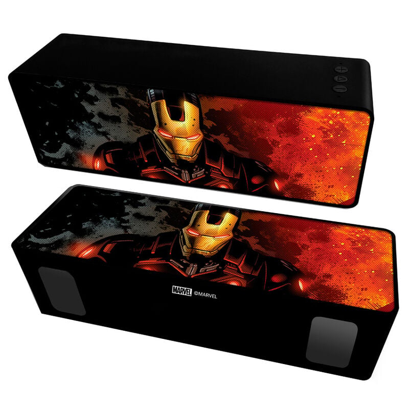 Altavoz portátil Iron Man Marvel negro con ilustración roja y dorada