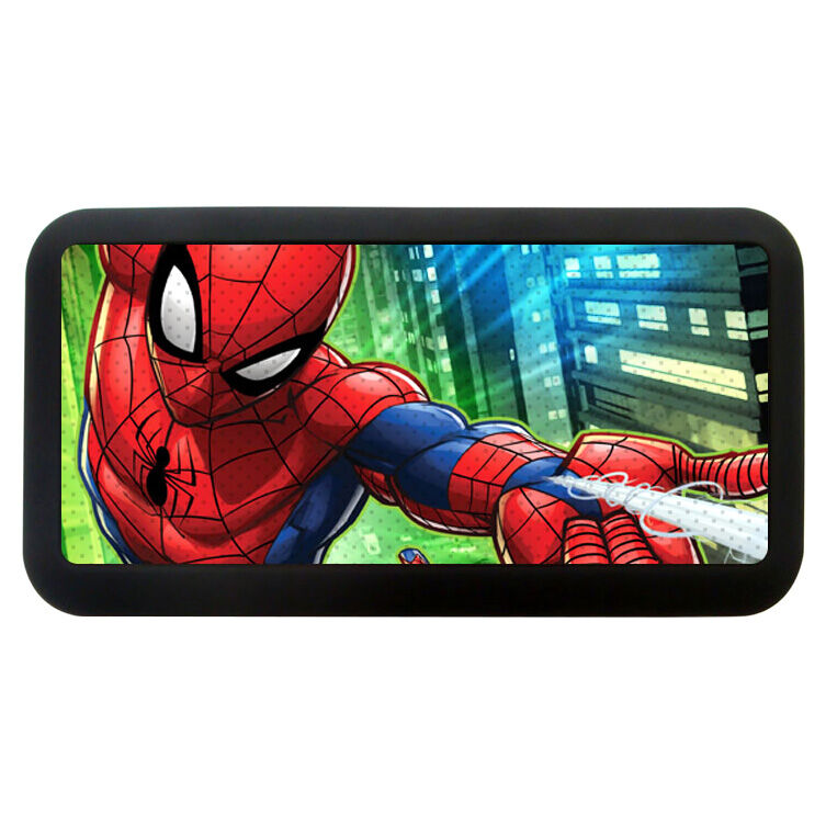 Altavoz portátil negro de Spider-Man Marvel con diseño gráfico frontal