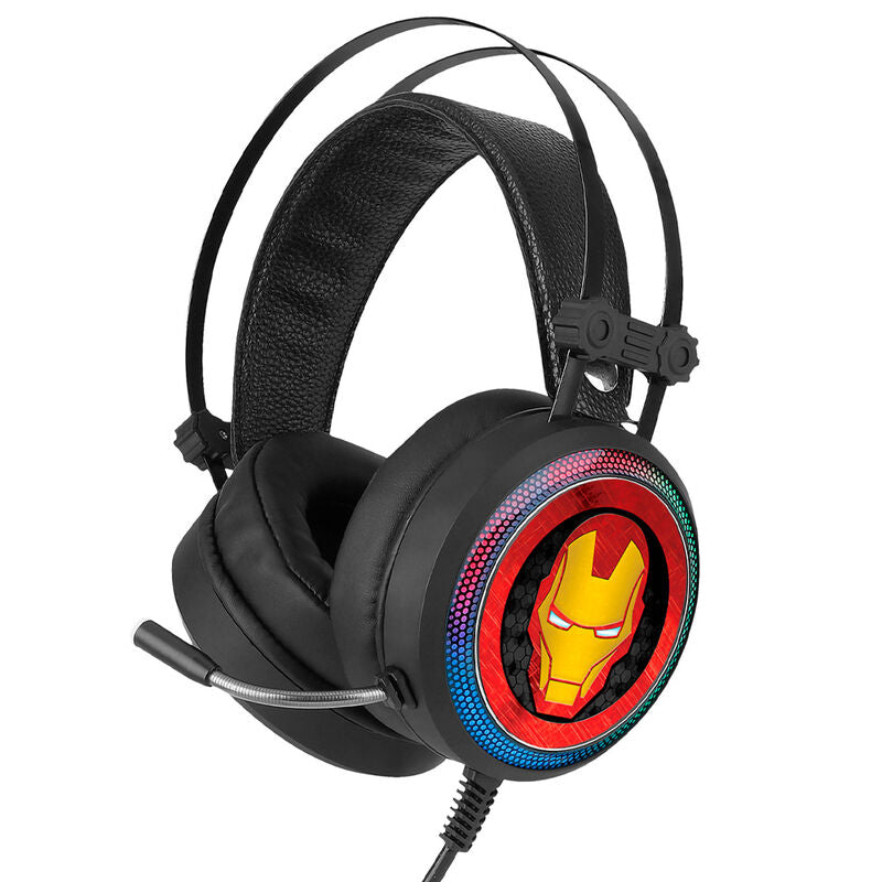 Auriculares gaming Iron Man Marvel negros con iluminación LED y micrófono flexible