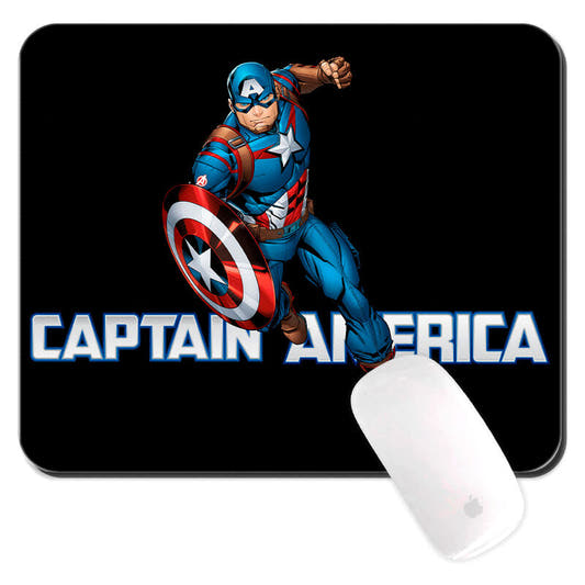 Alfombrilla de ratón negra de Capitán América Marvel con su escudo