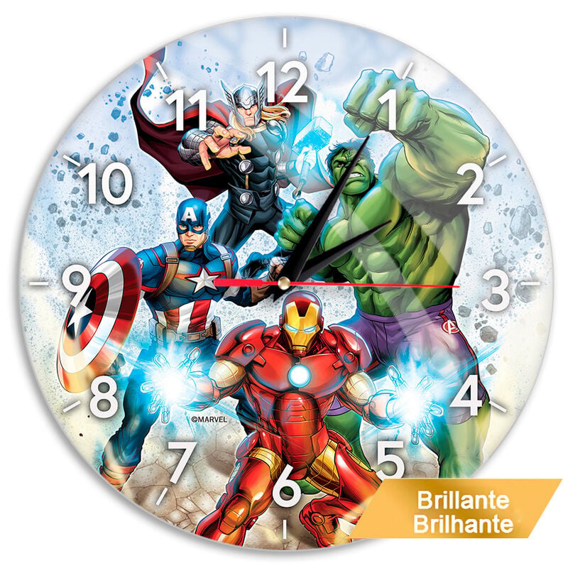 Reloj de pared Marvel Los Vengadores con Capitán América, Thor, Hulk e Iron Man