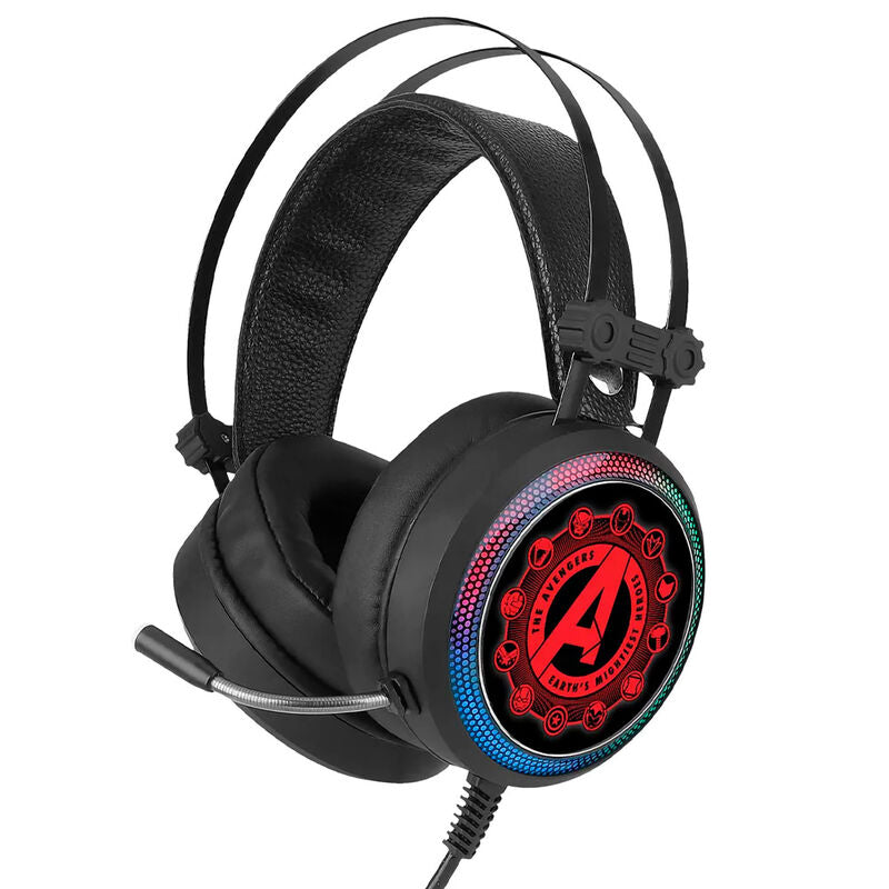Auriculares gaming Avengers Marvel negros con iluminación LED y micrófono flexible