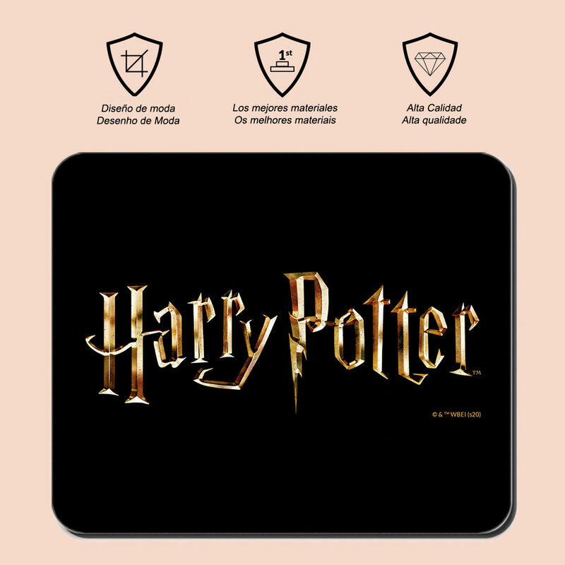 Alfombrilla de ratón negra Harry Potter con logotipo dorado - 2
