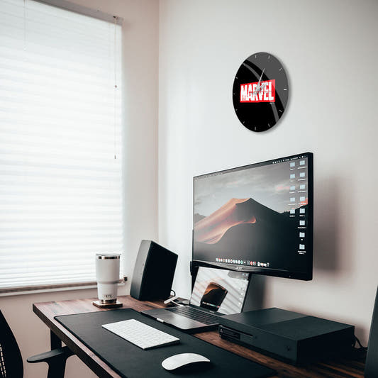Reloj de pared Marvel negro con logotipo rojo y blanco - 2