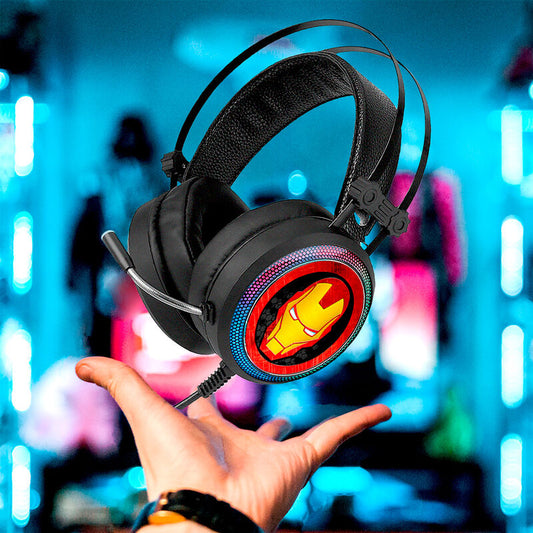 Auriculares gaming Iron Man Marvel negros con iluminación LED y micrófono flexible - 2