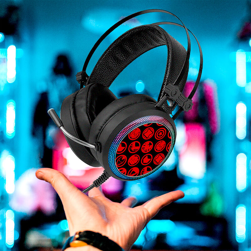 Auriculares gaming Marvel Los Vengadores negros con iluminación LED y micrófono flexible - 2