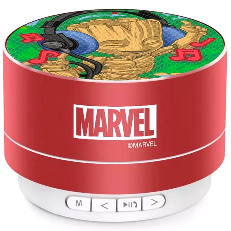 Altavoz portátil rojo de Marvel con ilustración de Groot