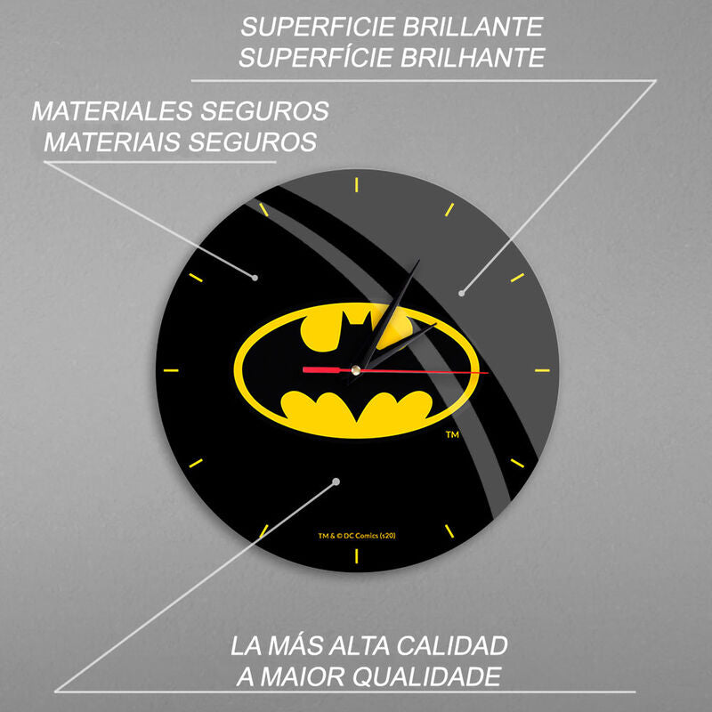 Reloj de pared Batman DC Comics negro con símbolo amarillo - 3