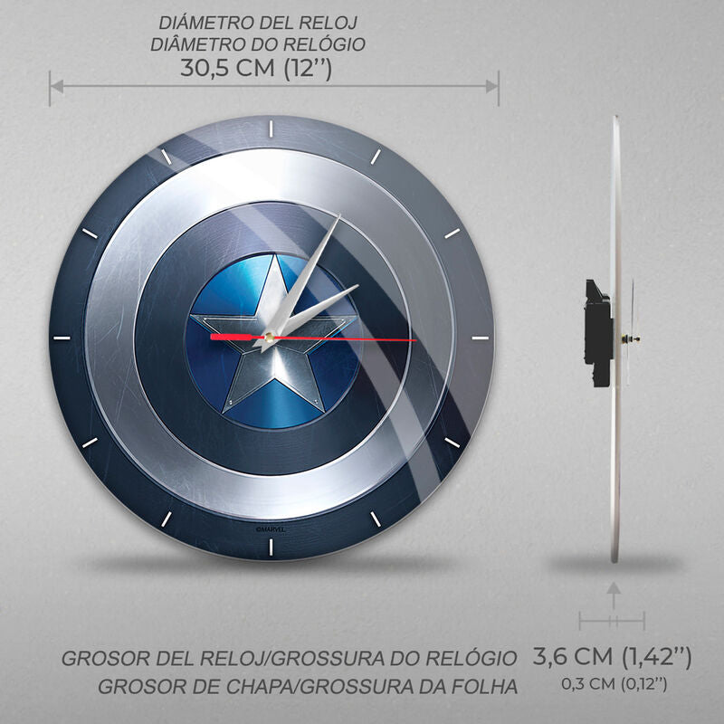 Reloj de pared Marvel de Capitán América con esfera inspirada en su escudo - 3