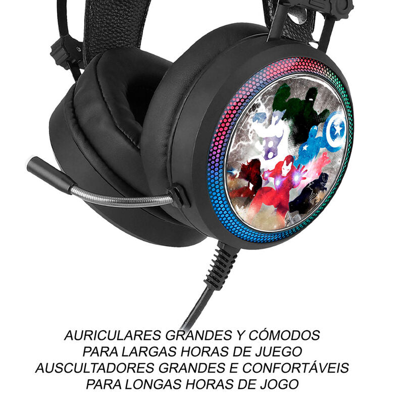 Auriculares gaming Avengers Marvel negros con iluminación LED y micrófono flexible - 5