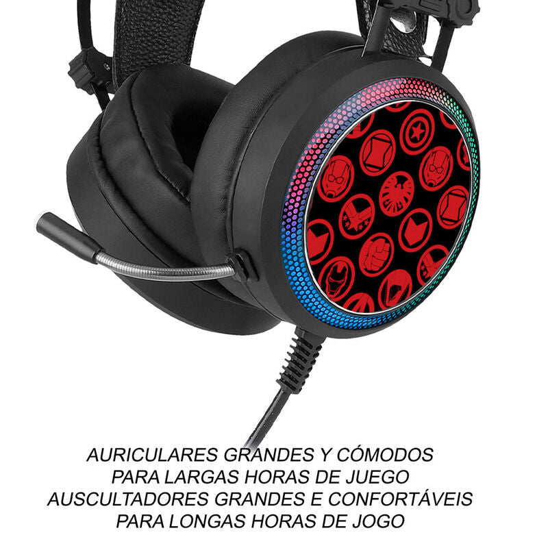 Auriculares gaming Marvel Los Vengadores negros con iluminación LED y micrófono flexible - 5