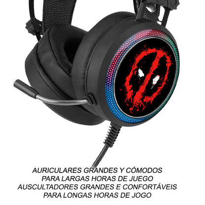 Auriculares gaming negros de Deadpool Marvel con iluminación LED - 5