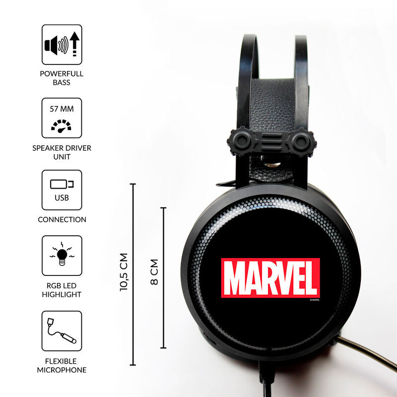 Auriculares gaming Marvel negros con micrófono flexible e iluminación LED - 5