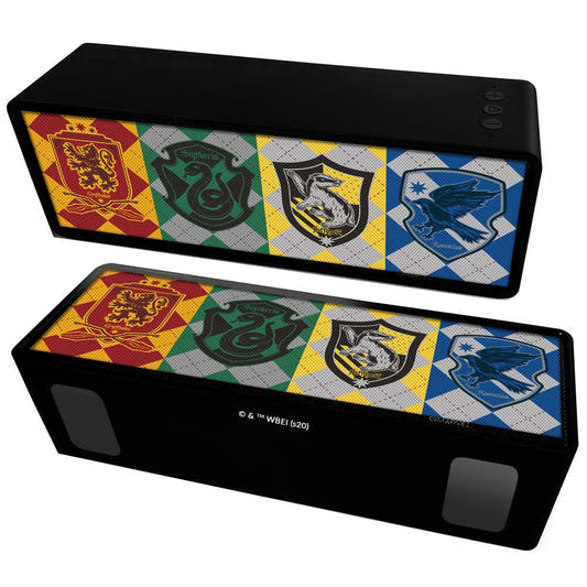 Altavoz portátil Harry Potter negro con escudos de las casas de Hogwarts