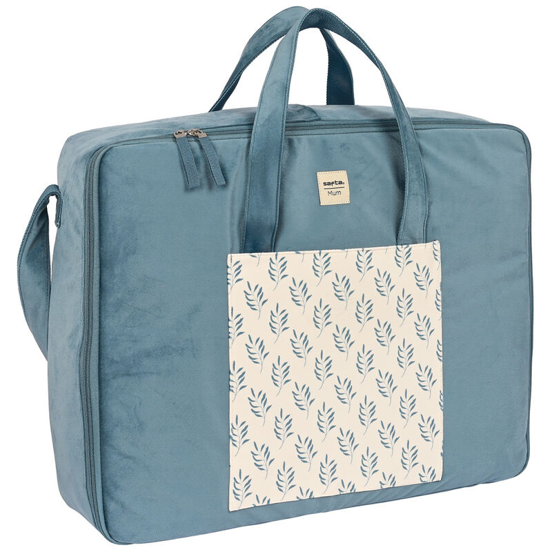 Maleta de maternidad SAFTA Leaves azul con estampado de hojas